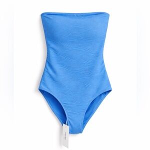 Rhythm NWT One Piece Strapless Swim Suit Blue Bathing Suit Bandeau